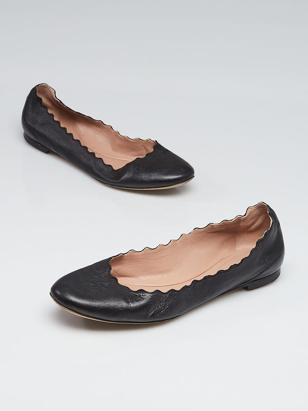 Chloe Black Leather Scalloped Lauren Ballet Flats Size 8.5/39