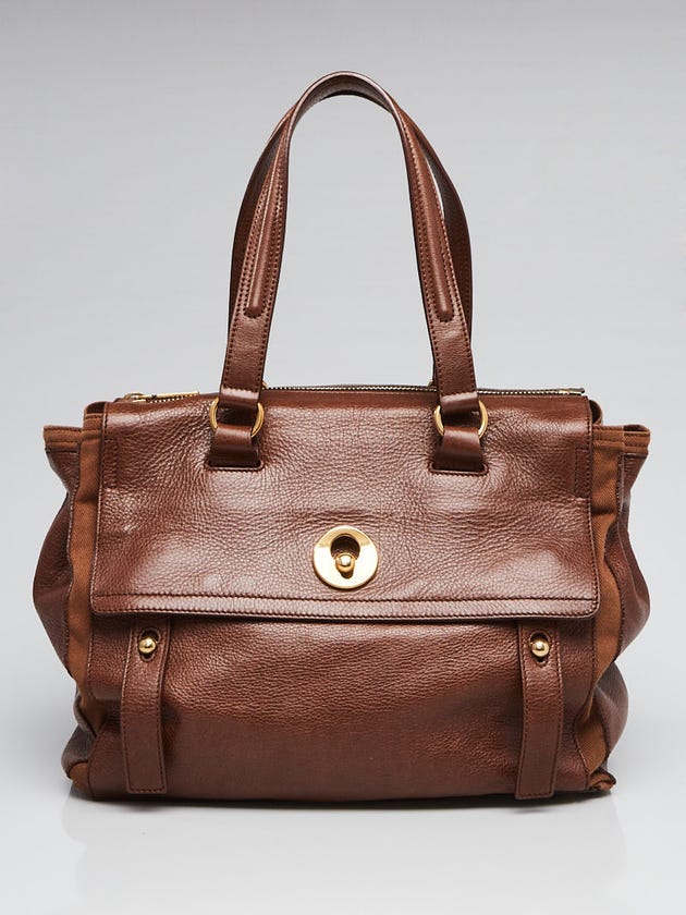Yves Saint Laurent Brown Leather and Canvas Muse Two Tote Bag