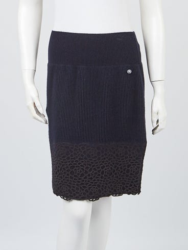 Chanel Navy Blue Cashmere Ribbed Skirt Size 4/38