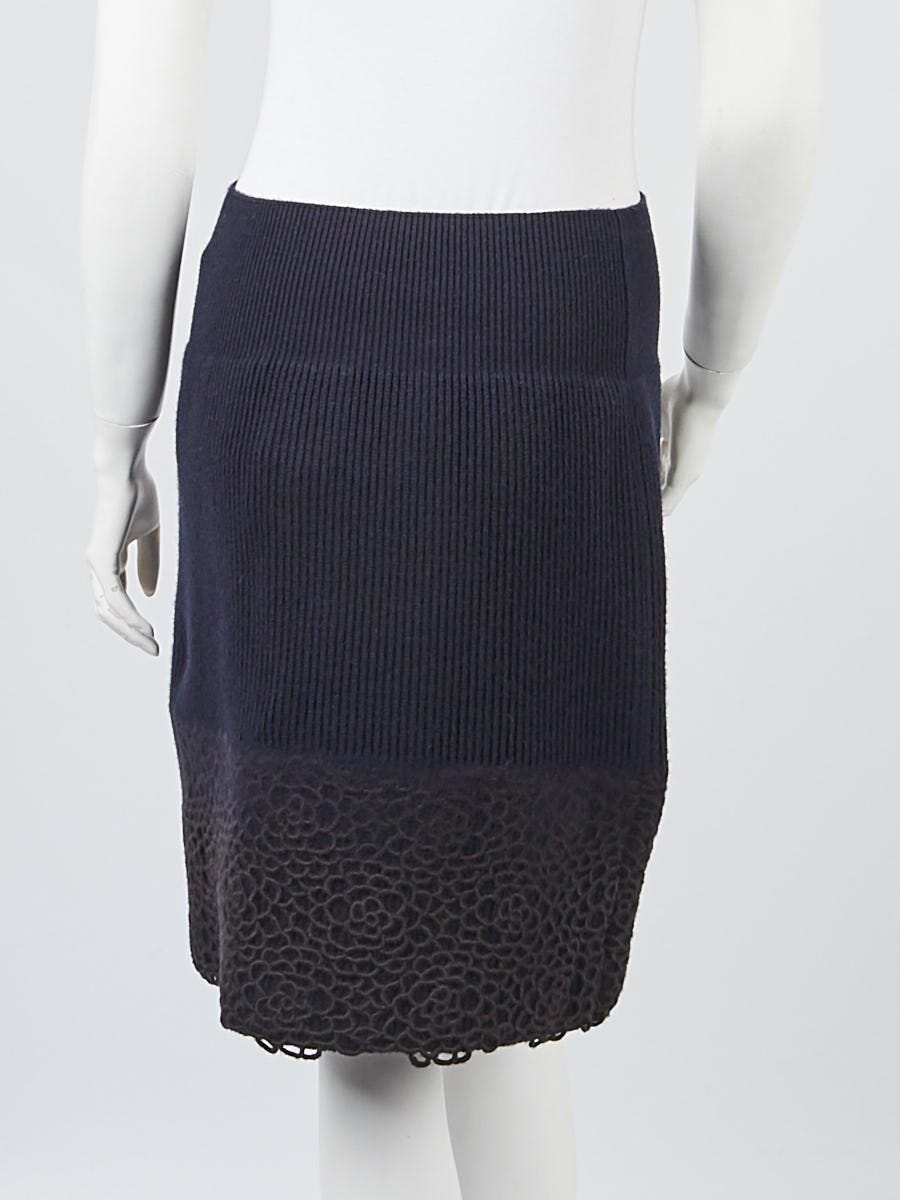 Chanel Navy Blue Cashmere Ribbed Skirt Size 4/38