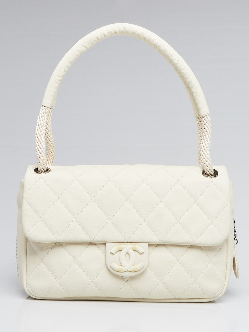 Chanel Off White Quilted Leather Expandable Zip Shoulder Bag - Yoogi's  Closet