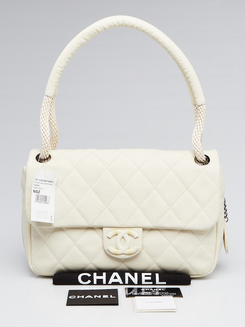 Chanel Dark White Quilted Chevre Leather Expandable Flap Shoulder