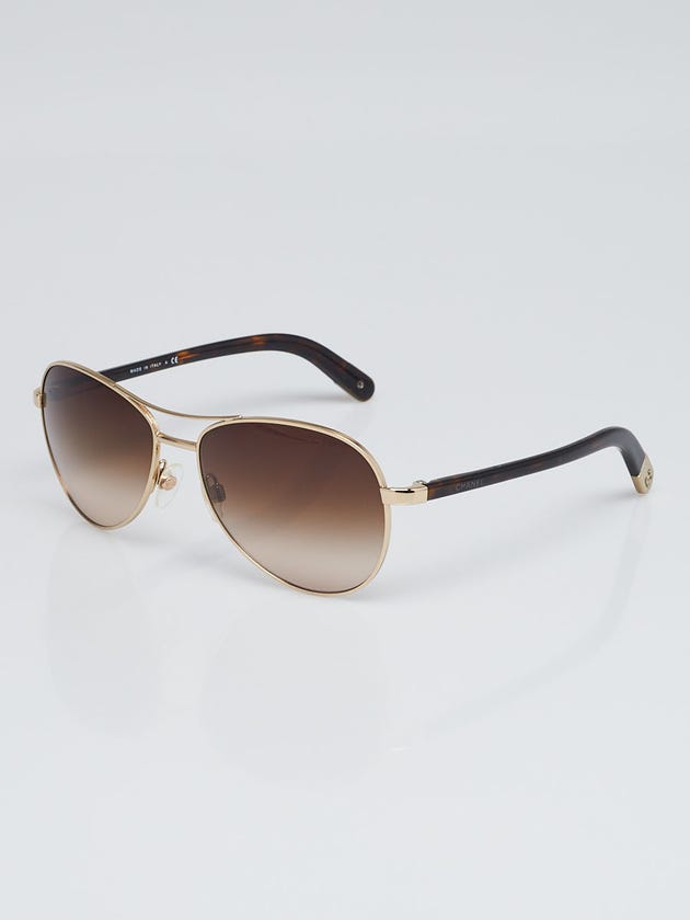 Chanel Goldtone Frame and Tortoise Shell Gradient Tint Aviator Sunglasses - 4201