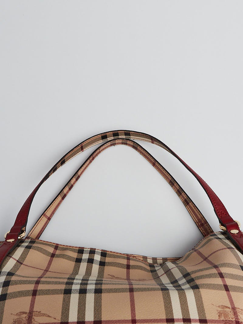 Burberry Red Leather Haymarket Check Coated Canvas Canterbury Tote Bag -  Yoogi's Closet