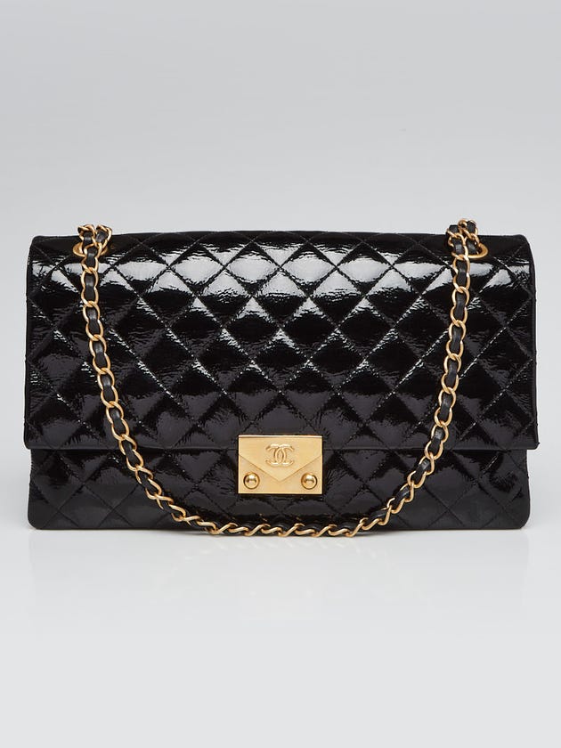 Chanel Black Quilted Patent Leather Chain Flap Bag