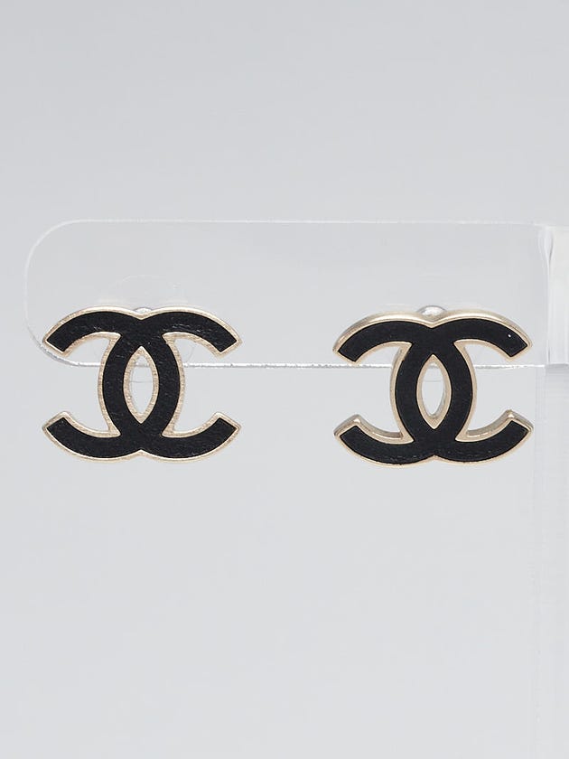 Chanel Goldtone and Black Leather CC Earrings