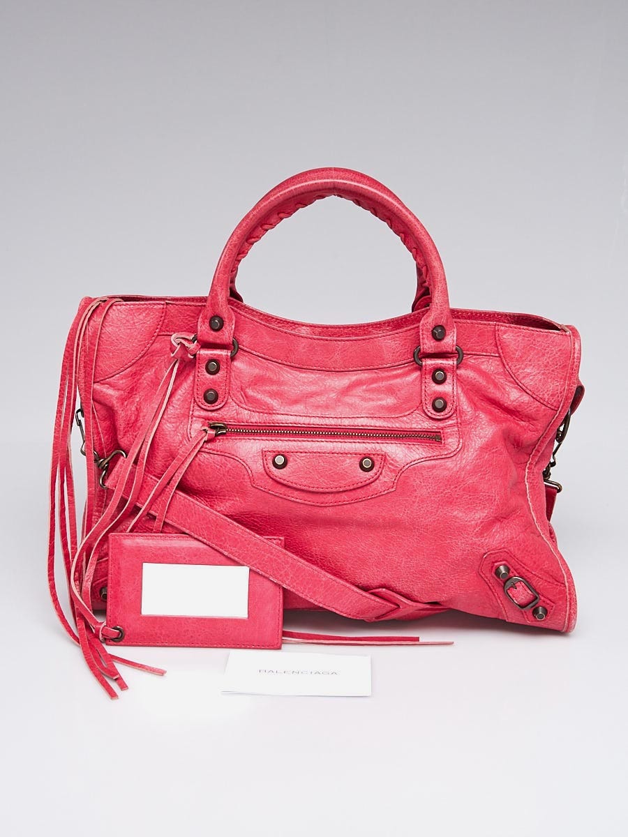 Auth BALENCIAGA The City 115748 Pink Leather Handbag