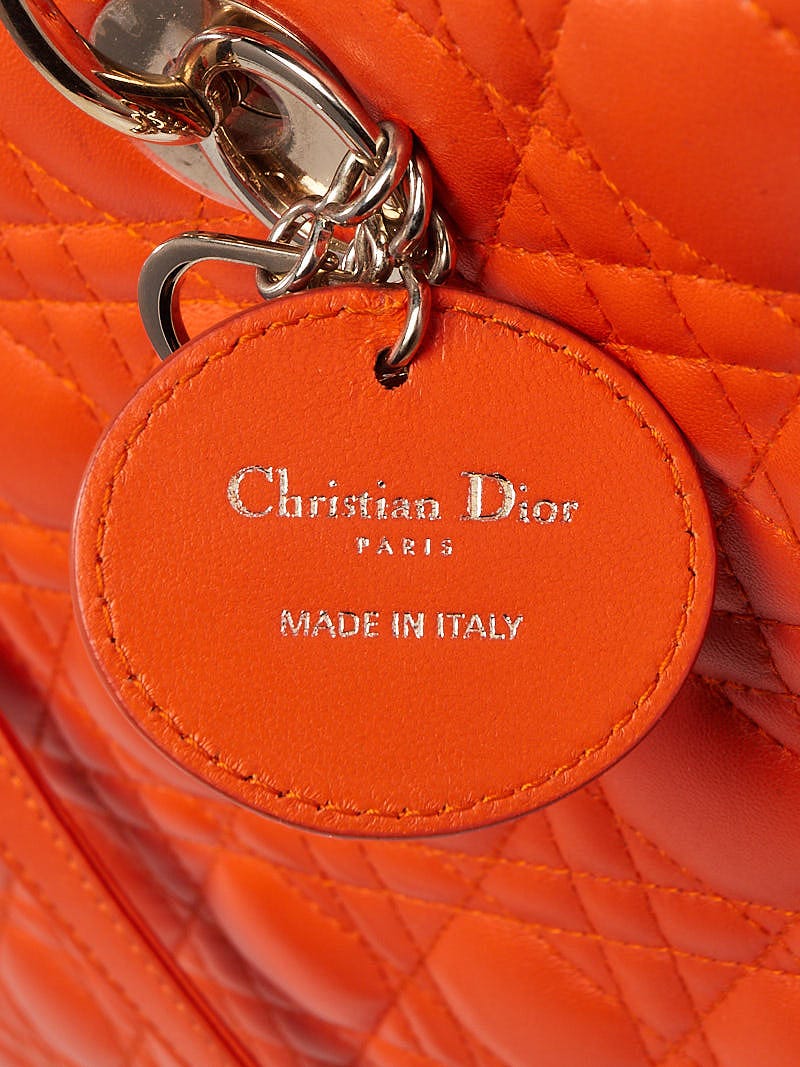 Christian Dior Orange Quilted Cannage Lambskin Leather Large Lady