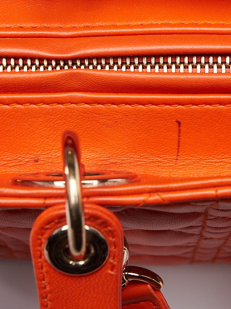 Christian Dior Orange Quilted Cannage Lambskin Leather Large Lady Christian Dior Orange Quilted Cannage Lambskin Leather Large Lady