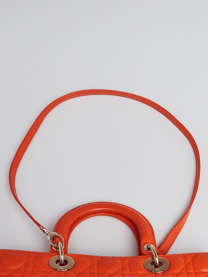 Christian Dior Orange Quilted Cannage Lambskin Leather Large Lady