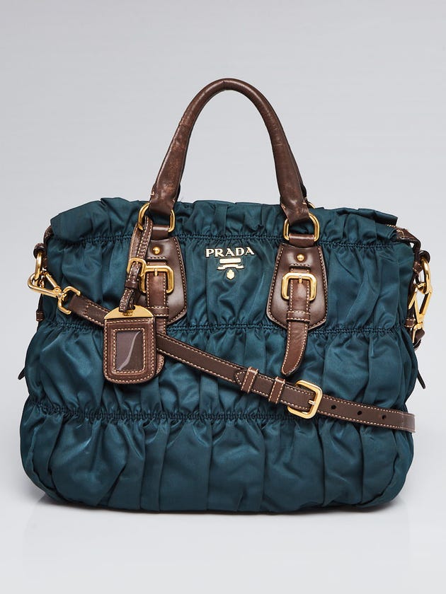 Prada Green/Brown Gaufre Tessuto Nylon Shopping Tote Bag 