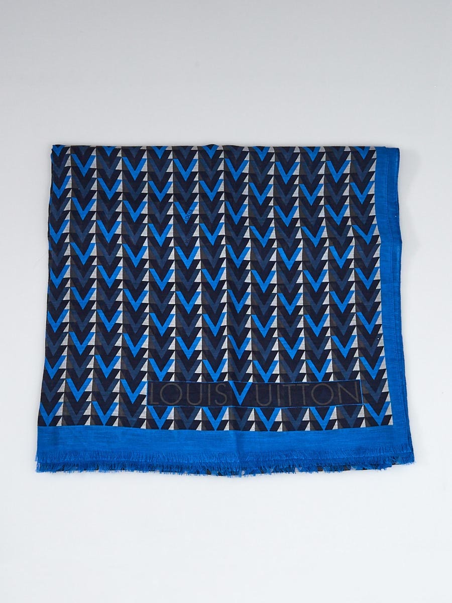 Louis Vuitton Blue Cotton/Linen Blend V Obsession Stole Scarf