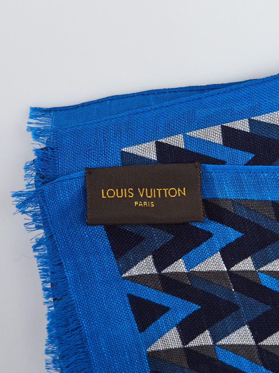 Louis Vuitton Blue Cotton/Linen Blend V Obsession Stole Scarf