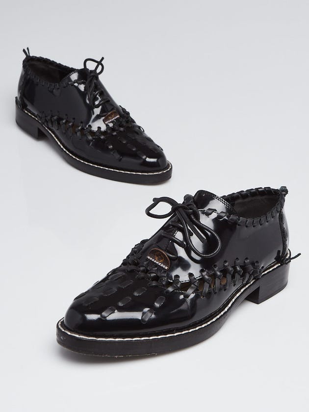 Louis Vuitton Black Patent Leather Woven Oxford Flats Size 9/39.5