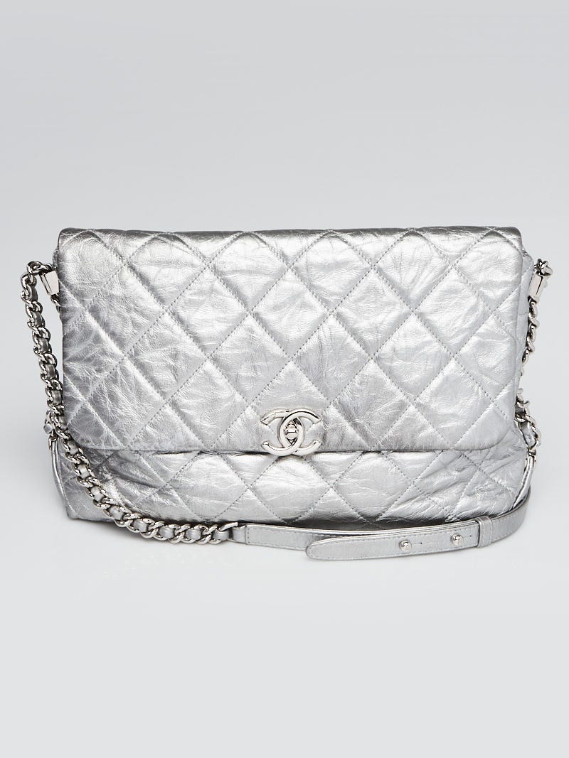 Chanel Silver Quilted Crackled Leather Big Bang Flap Bag - Yoogi's