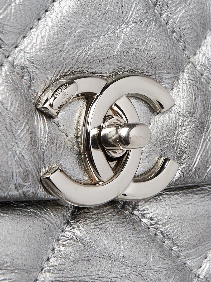 Chanel Silver Quilted Crackled Leather Big Bang Flap Bag - Yoogi's Closet