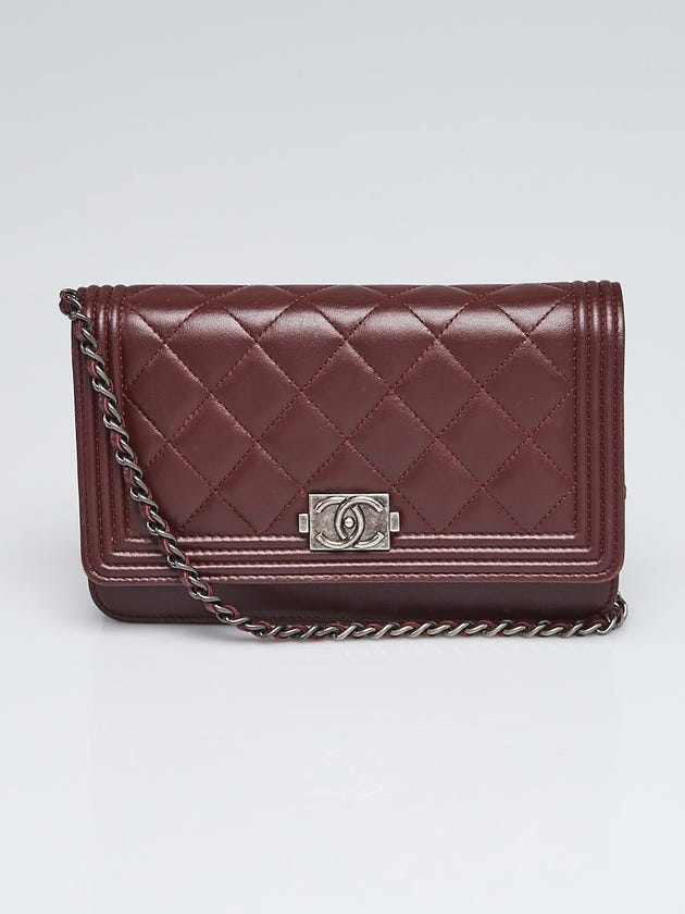 Chanel Burgundy Quilted Lambskin Leather Boy WOC Clutch Bag