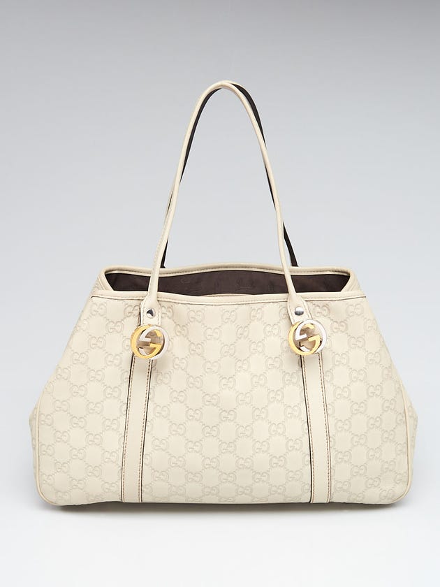 Gucci Dark White Guccissima Leather GG Twins Medium Tote Bag