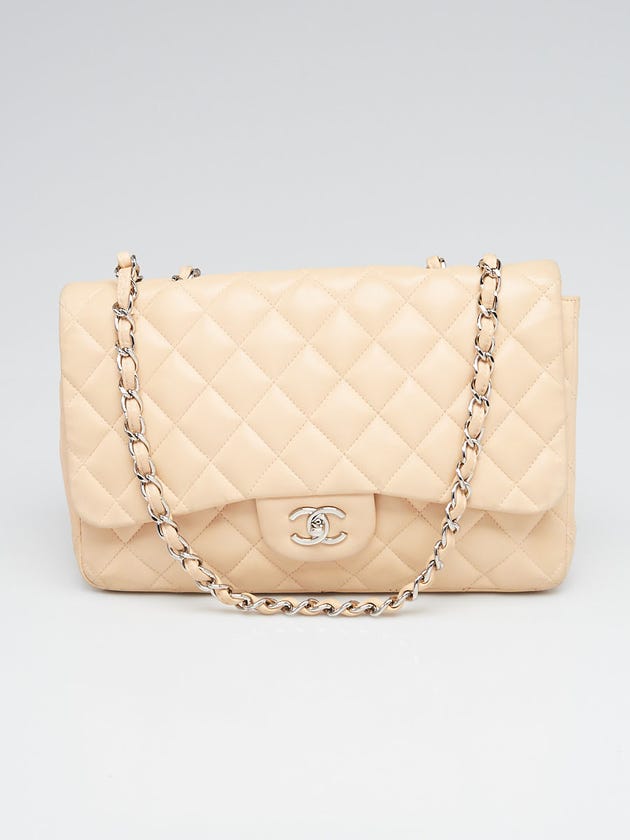 Chanel Beige Quilted Lambskin Leather Classic Jumbo Single Flap Bag