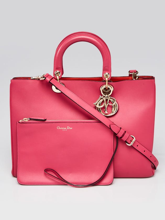 Christian Dior Pink/Red Leather Large Diorissimo Tote Bag
