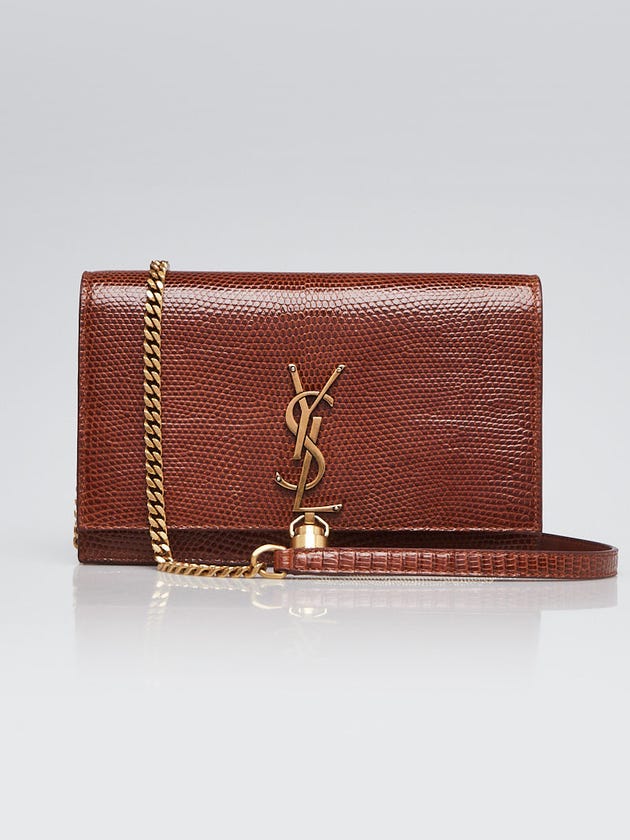 Yves Saint Laurent Cognac Lizard Skin Wallet on Chain Small Kate Bag