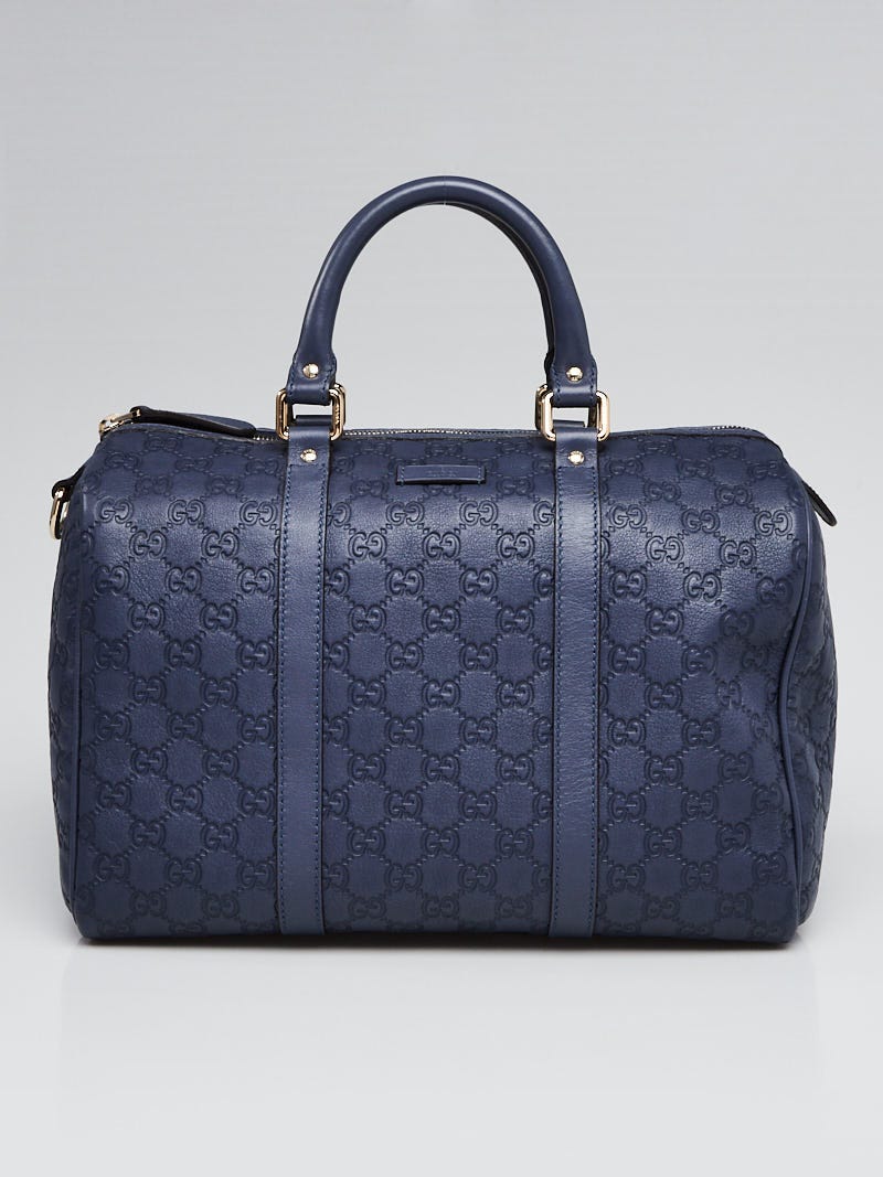 Gucci, Bags, Gucci Guccissima New Leather Boston Bag Dark Blue 265697