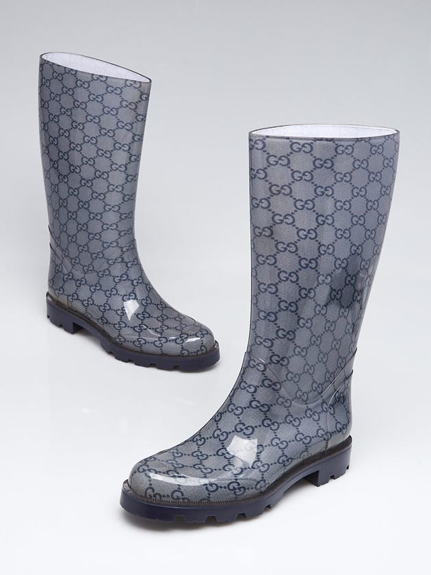 Gucci Blue/Grey GG Rubber Edimburg Rain Boots Size 5.5/36