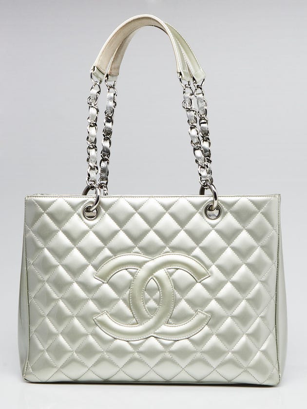 Chanel Silver Patent Leather Grand Shopping Tote Bag