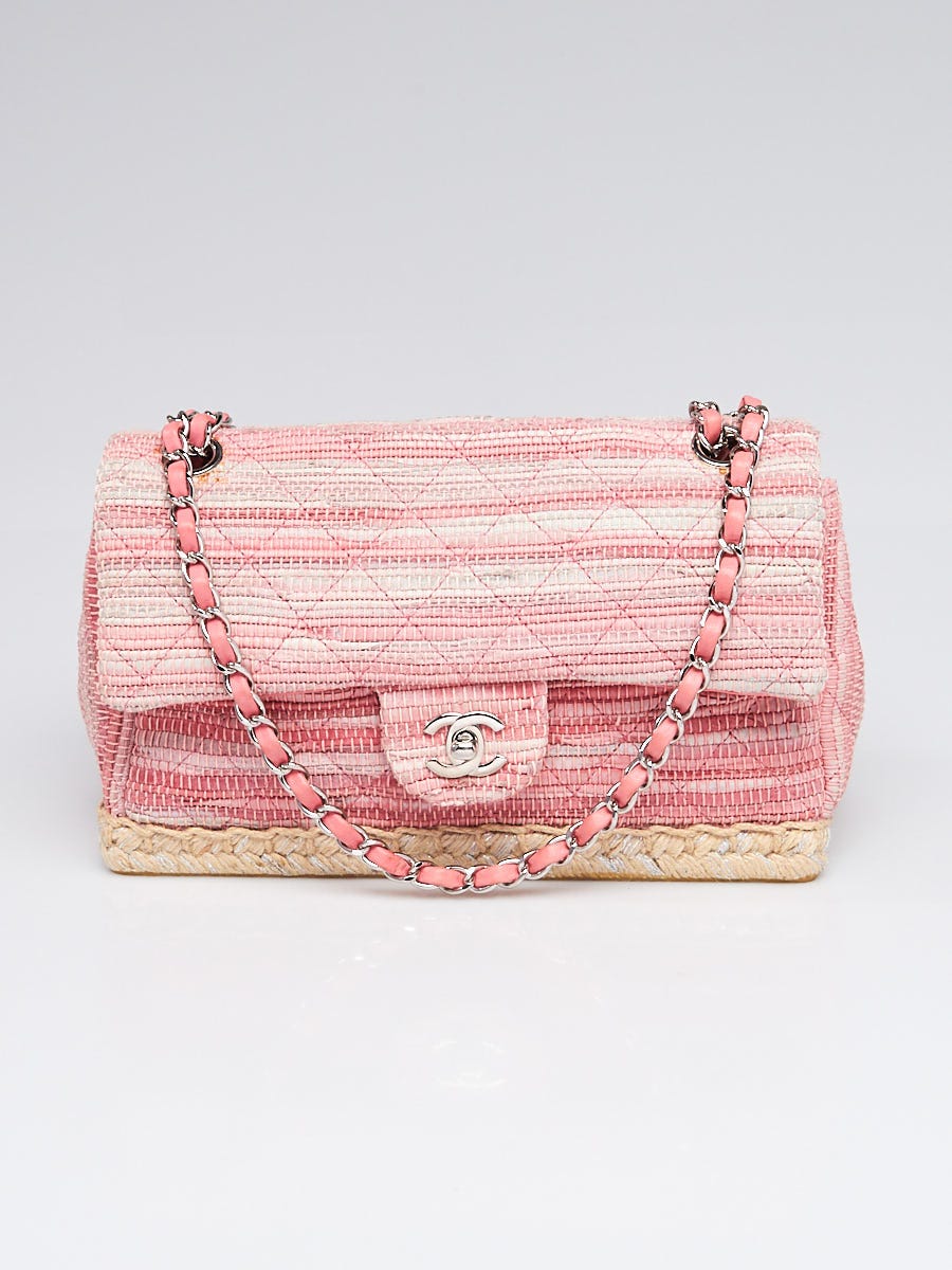 Chanel Pink Quilted Tweed Espadrille Chain Flap Bag - Yoogi's Closet