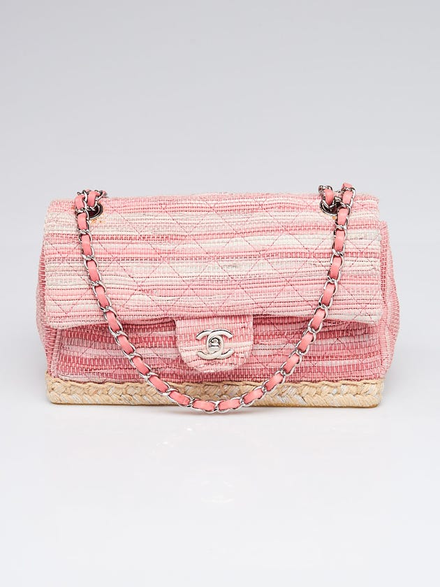Chanel Pink Quilted Tweed Espadrille Chain Flap Bag