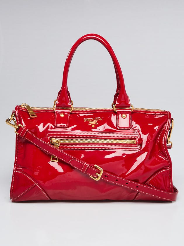 Prada Rosso Vernice Leather Zip East/West Top Handle Bag BL0639