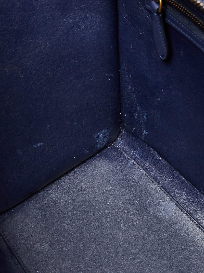 Celine Navy Blue Smooth Leather Mini Luggage Tote Bag | Yoogi's Closet