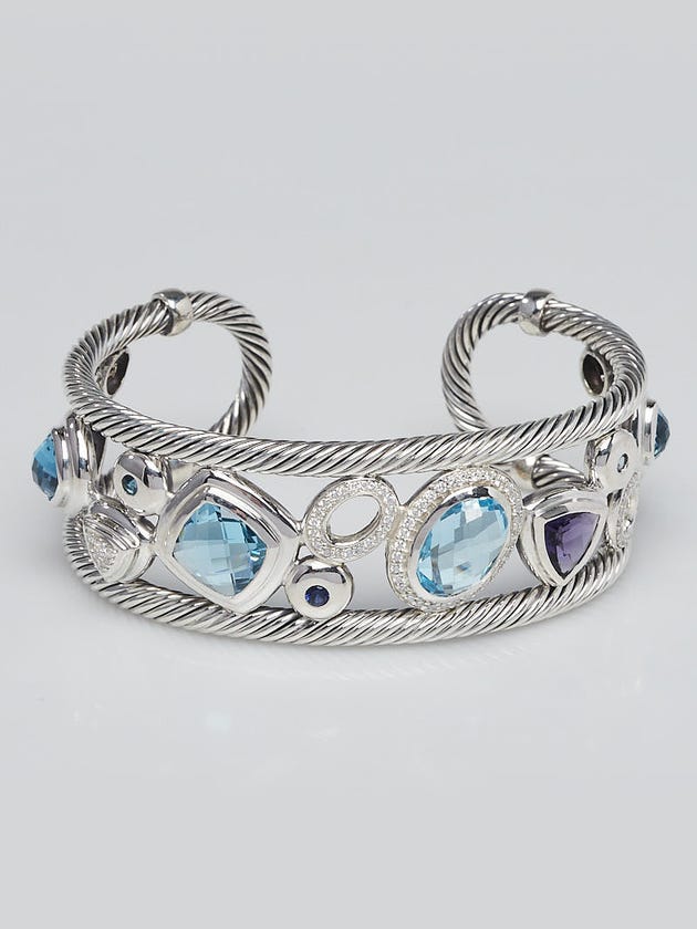 David Yurman Blue Topaz Iolite and Diamond Mosaic Cuff Bracelet