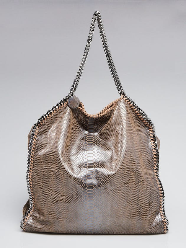 Stella McCartney Grey/Beige Metallic Faux-Python Falabella Large Tote Bag