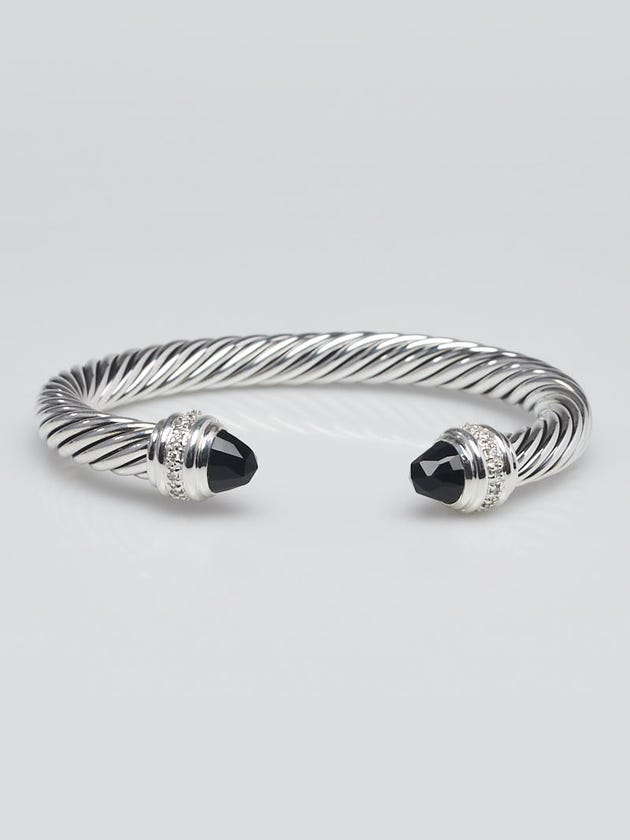 David Yurman 7mm Sterling Silver and Black Onyx with Diamonds Cable Classics Bracelet