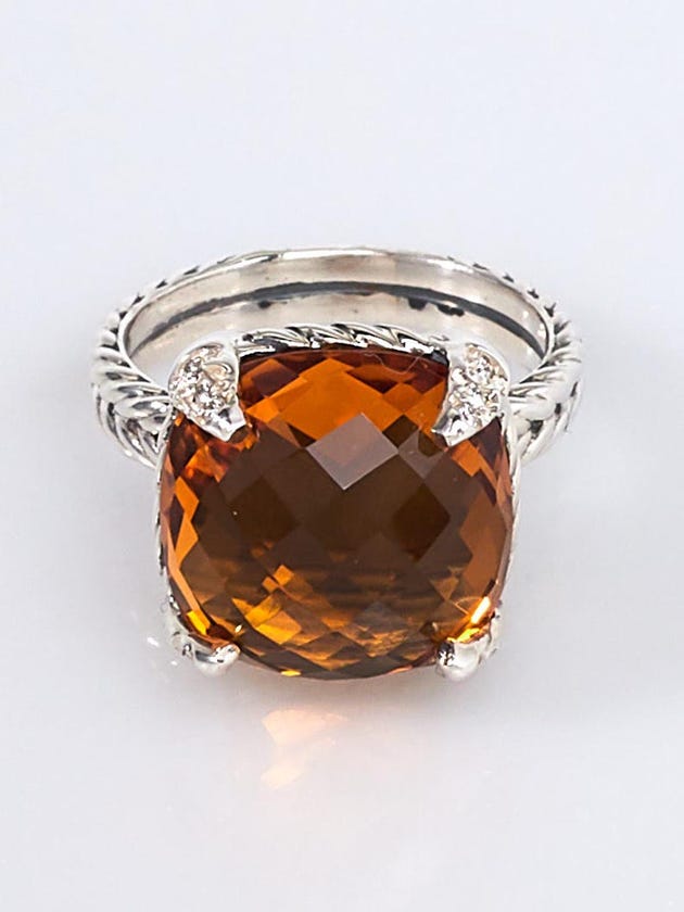 David Yurman 14mm Citrine and Diamond Chatelaine Ring Size 6