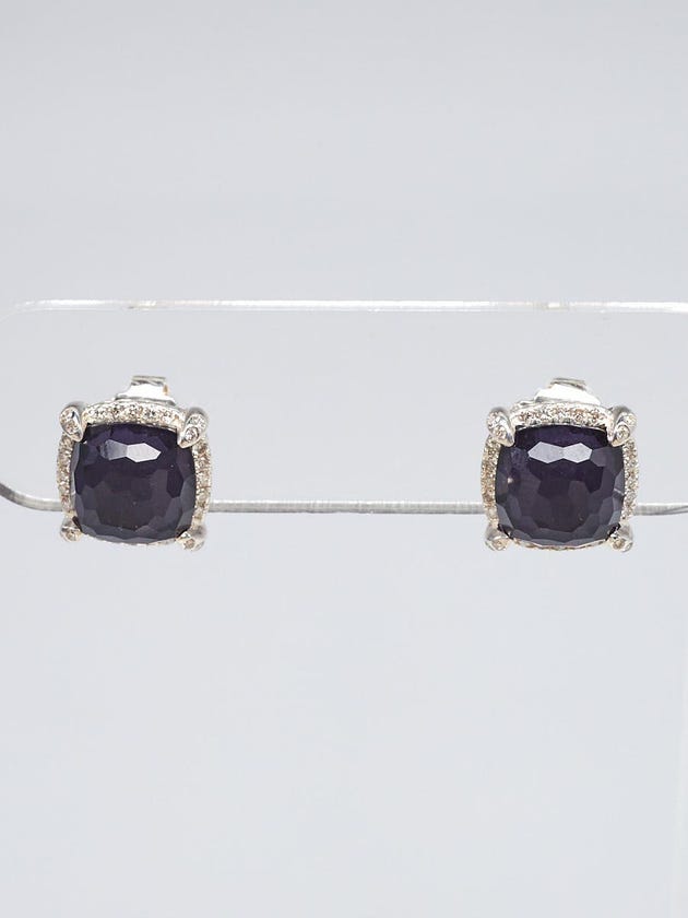 David Yurman 9mm Black Orchard Amethyst and Pave Diamond Chatelaine Stud Earrings