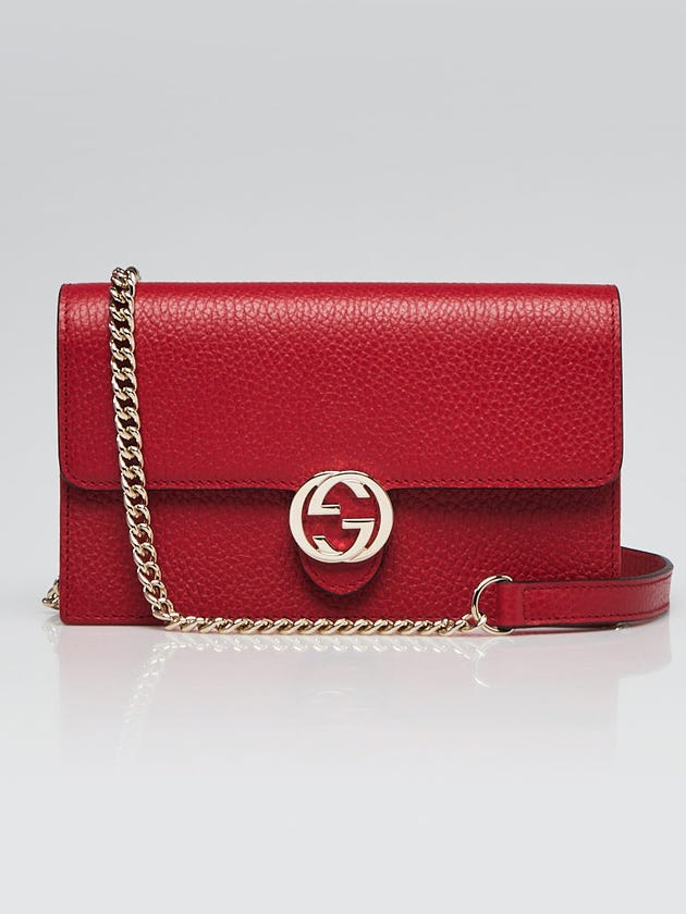 Gucci Red Leather Interlocking G Wallet on Chain Clutch Bag
