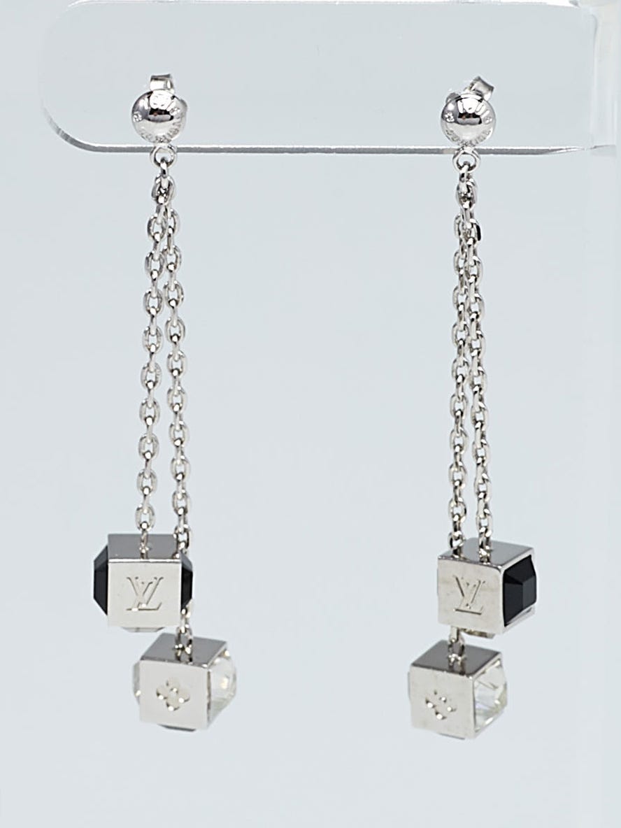 Louis Vuitton Silvertone Metal Chain and Swarovski Crystal Gamble Drop  Earrings - Yoogi's Closet