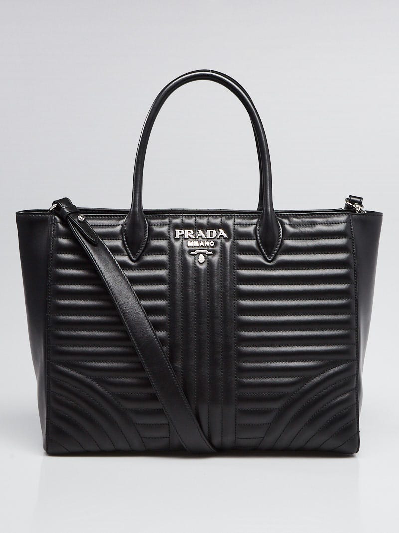 Prada Black Smooth Quilted Leather Diagramme Tote Bag 1BA195