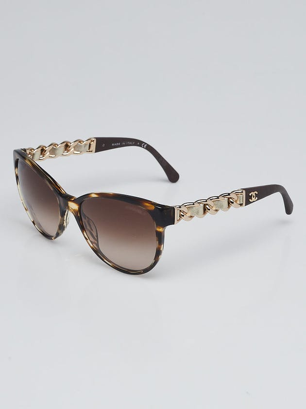 Chanel Tortoise Shell Acetate Frame Chain and Leather Wayfarer Sunglasses 5215-Q