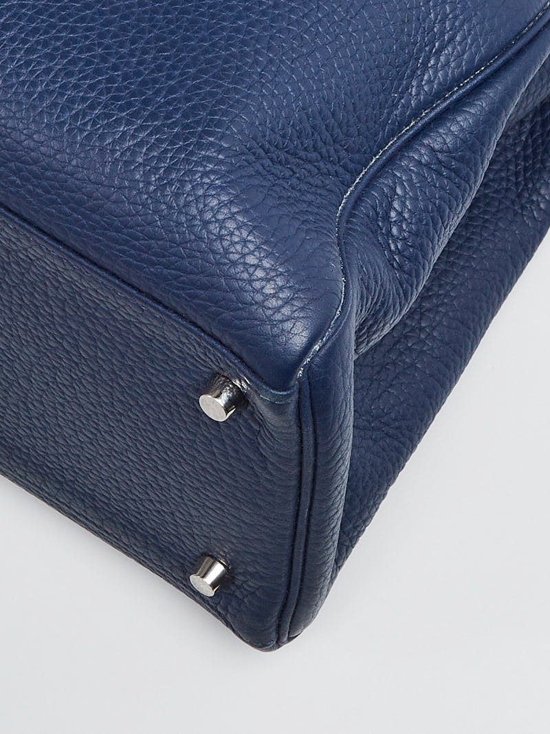 Hermes 40cm Blue Sapphire Clemence Leather Palladium Plated Kelly