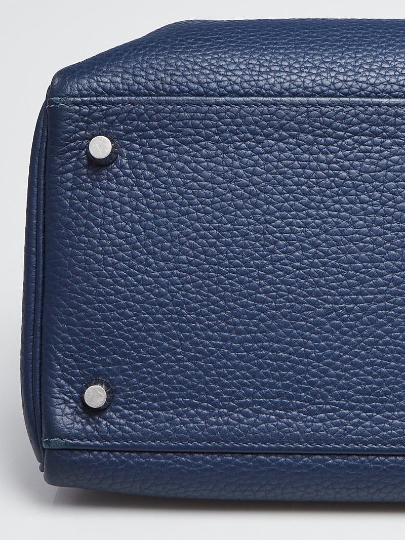 Hermes 40cm Blue Sapphire Clemence Leather Palladium Plated Kelly