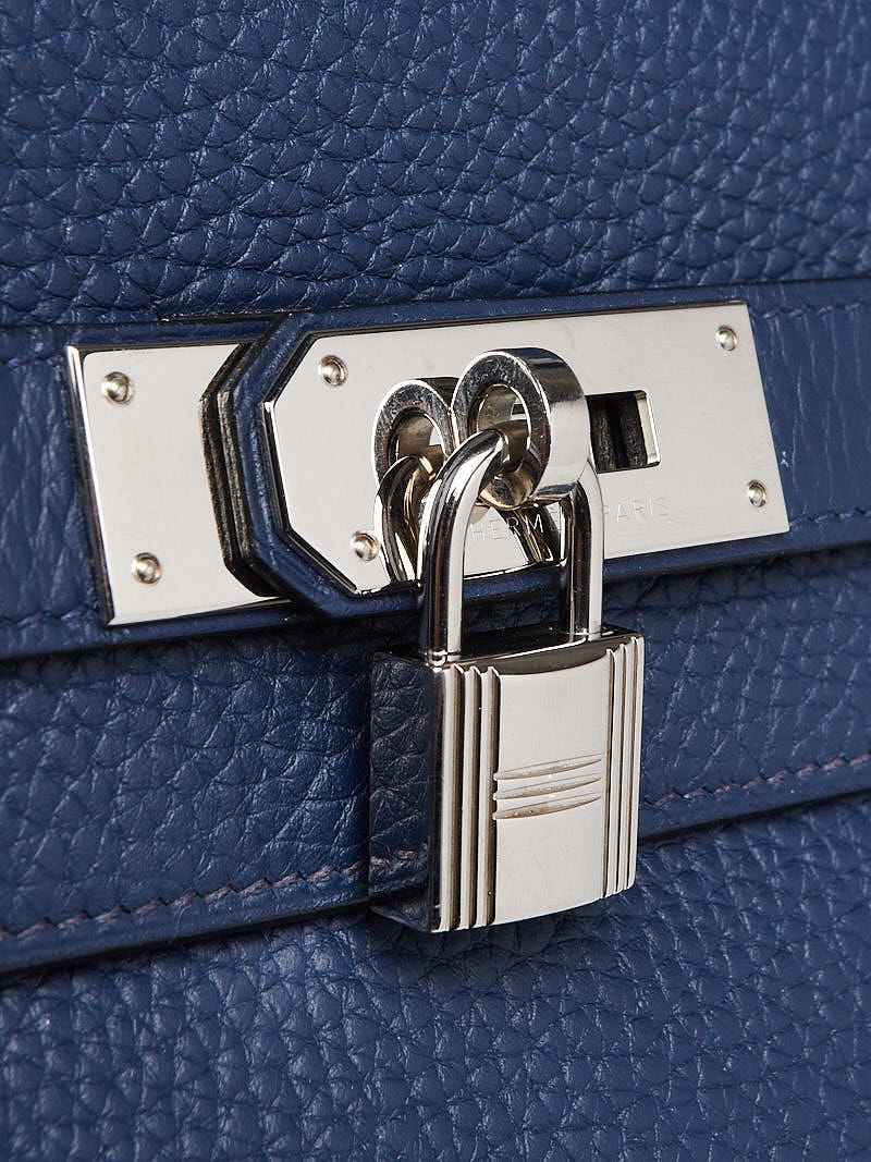 Hermes 40cm Blue Sapphire Clemence Leather Palladium Plated Kelly Retourne  Bag - Yoogi's Closet