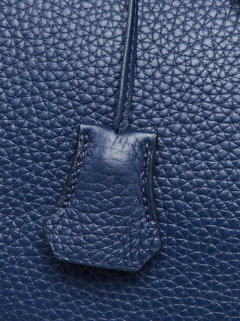 Hermes 40cm Blue Sapphire Clemence Leather Palladium Plated Kelly