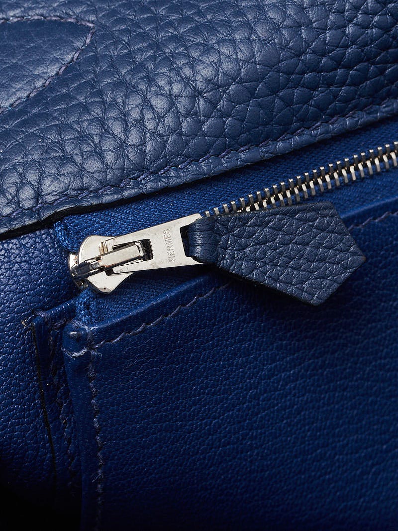 Hermes 40cm Blue Sapphire Clemence Leather Palladium Plated Kelly Retourne  Bag - Yoogi's Closet