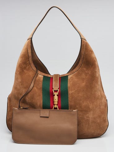 Gucci Brown Suede Jackie Vintage Web Striped Large Hobo Bag