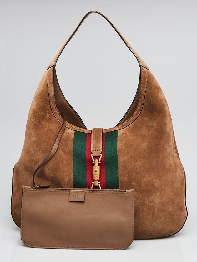 Gucci Brown Suede Jackie Vintage Web Striped Large Hobo Bag