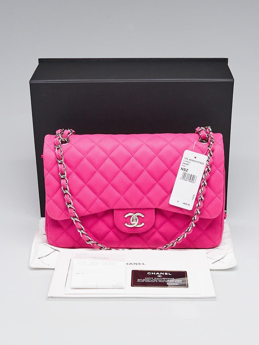 Chanel Pink Quilted Matte Caviar Leather Classic Jumbo Double Flap