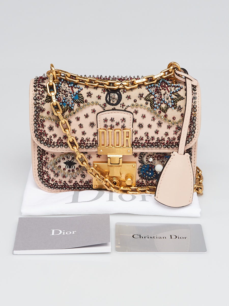Christian Dior Beige Leather Beaded Dior Addict Mini Chain Flap